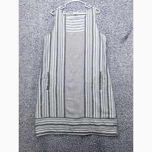 J. Jill Love Linen Dress Size Large Tall Lagenlook Bohemian Peasant Striped Blue